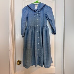 Laura Ashley Mother & Child Girls Blue Cotton Sailor Dress Size 9 Vintage Style